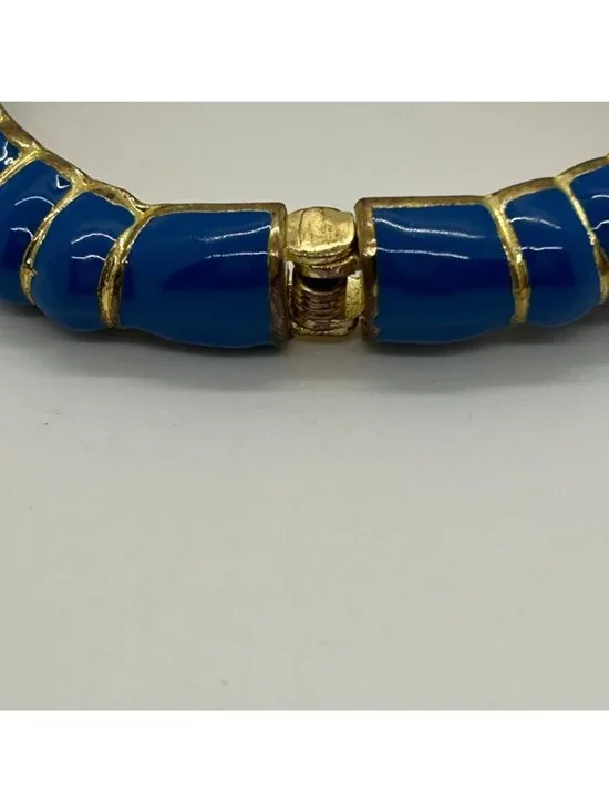 Vintage Enamel Gold-Tone Hinged Teal Blue Elephant Clamper Bangle Bracelet Rhine - Picture 8 of 11